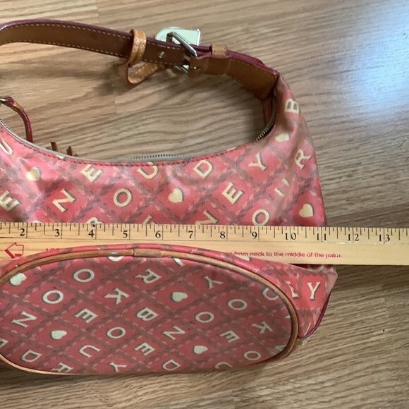 Dooney & Bourke Red Tan Coated Fabric Tan Leather Signature Print Shoulder Bag - Picture 13 of 15
